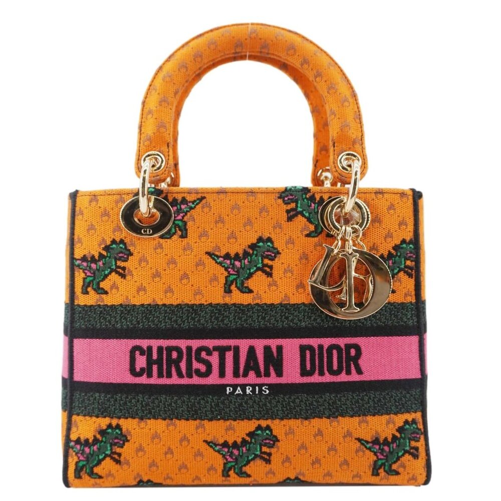 Christian Dior Lady Dior D-Lite Medium Dino Embroidered Shoulder Bag Orange - Picture 1 of 16